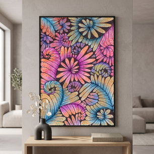 Levendige Psychedelische Boho Abstracte Bloemige K Poster