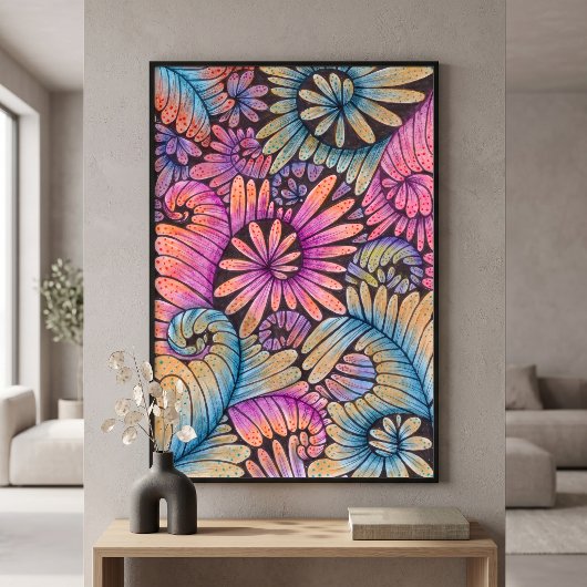 Levendige Psychedelische Boho Abstracte Bloemige K Poster
