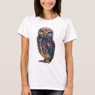 Levendige Psychedelische Galactische Uil Vrouwen T-shirt