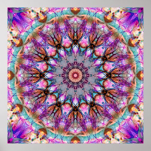 Levendige Psychedelische Kaleidoscoop Mandala Poster (Voorkant)