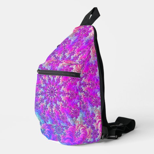 Levendige psychedelische kleurrijke groovy fractal sling bag (Rechterhoek)
