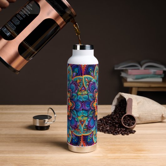 Levendige Psychedelische Mandala Waterfles (Koffie)