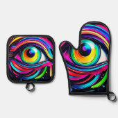 Levendige Psychedelische Oogkunst Ovenwant & Pannenlap Set (Voorkant)