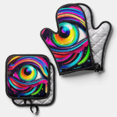 Levendige Psychedelische Oogkunst Ovenwant & Pannenlap Set (Voorkant / Achterkant)