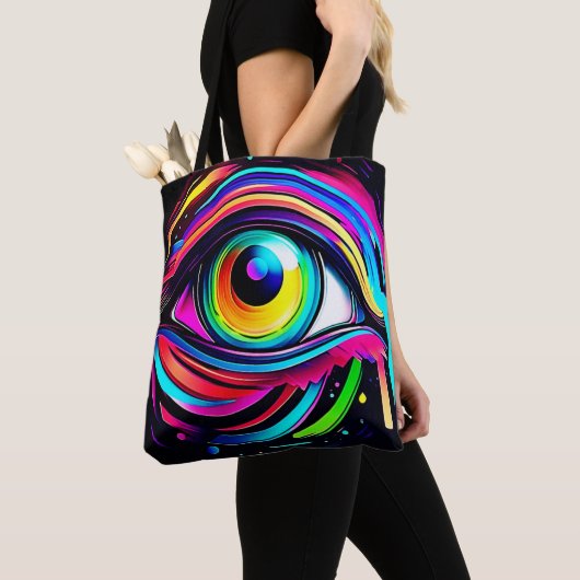 Levendige Psychedelische Oogkunst Tote Bag (Dichtbij)