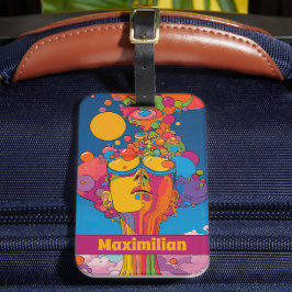 Levendige psychedelische Pop Art Groovy Retro Desi Bagagelabel
