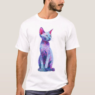 Levendige Psychedelische Rex Kat Illustratie Manne T-shirt