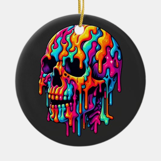 Levendige psychedelische schedel keramisch ornament (Voorkant)