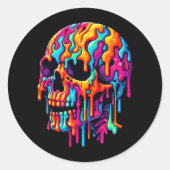 Levendige psychedelische schedel ronde sticker (Voorkant)