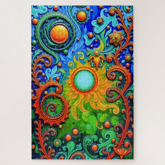 Levendige psychedelische Sun Art - Abstracte patro Legpuzzel (Verticaal)