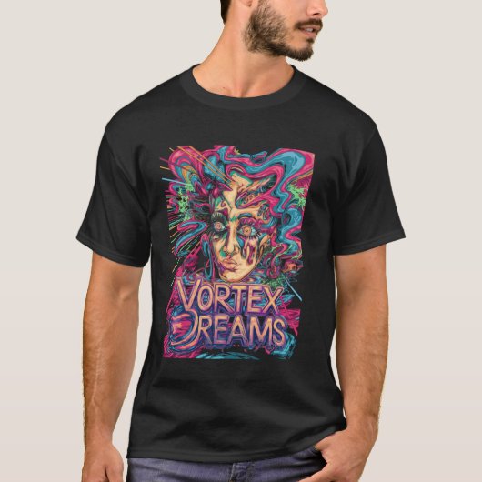 Levendige Psychedelische Vortex Dromen Trippy Face T-shirt (Voorkant)