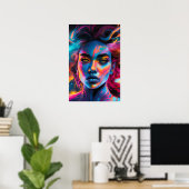 Levendige Psychedelische Vrouwengezicht Poster (Thuiskantoor)