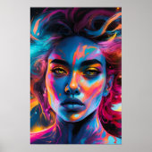 Levendige Psychedelische Vrouwengezicht Poster (Voorkant)