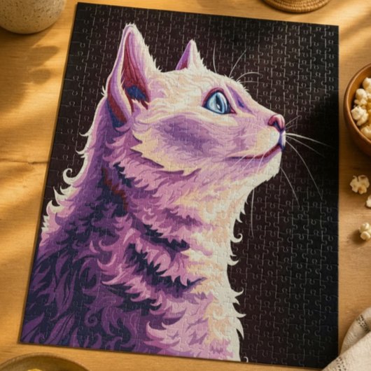 Levendige Psychedelische Witte Kat Pop Art Legpuzzel
