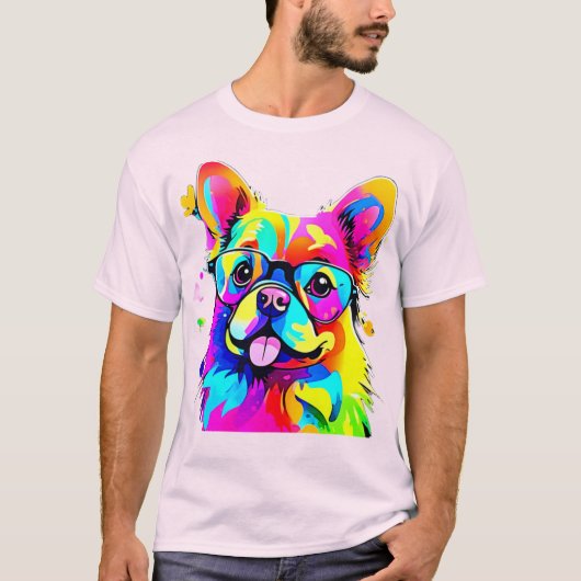 Levendige Pup: Abstracte Hondenkunst T-shirt (Voorkant)