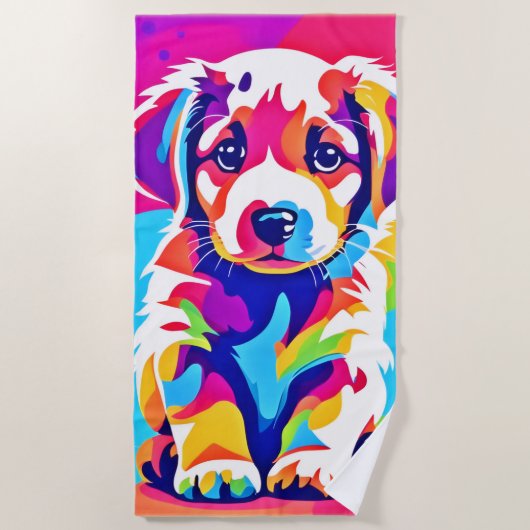 Levendige puppykunst strandlaken (Voorkant)