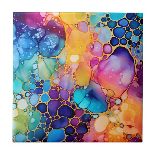 Levendige Rainbow Alcohol Ink Tegeltje (Voorkant)