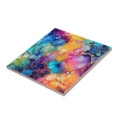 Levendige Rainbow Alcohol Ink Tegeltje (Zijkant)