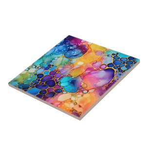 Levendige Rainbow Alcohol Ink Tegeltje