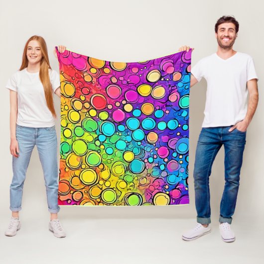 Levendige Rainbow Bubble Abstraction Fleece Deken (In situ)