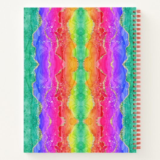 Levendige Rainbow Gem Agate Waterverf Glitter Notitieboek (Achterkant)