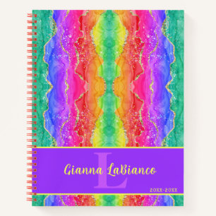 Levendige Rainbow Gem Agate Waterverf Glitter Notitieboek
