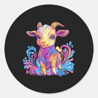 Levendige Rainbow Goat Illustratie Kunst Ronde Sticker
