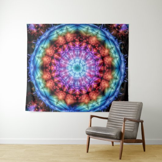Levendige Rainbow Kaleidoscoop Kleurrijke Mandala Wandkleed (In Situ (horizontaal))