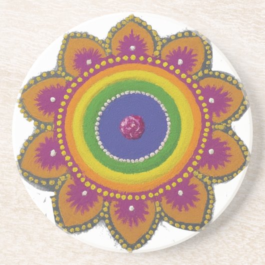 "Levendige Rangoli" Zandsteen Onderzetter (Voorkant)