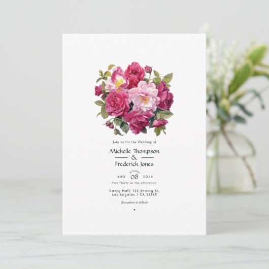 Levendige Raspberry Bloemen Bruiloft Kaart (Staand voorkant)