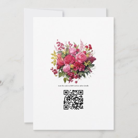 Levendige Raspberry Bloemen Bruiloft Kaart (Achterkant)