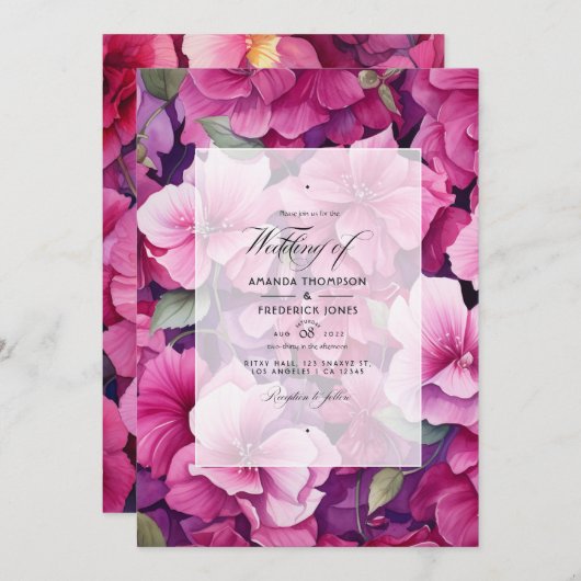 Levendige Raspberry Bloemen Bruiloft Kaart (Voorkant / Achterkant)