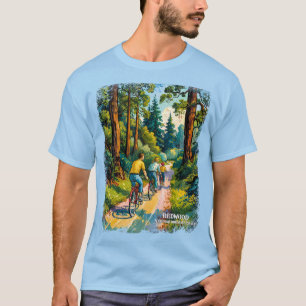 Levendige Redwood Bos Familie Fietsrit Aangepast T-shirt