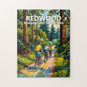 Levendige Redwood-bosfamilie-fietsrit aangepast Legpuzzel
