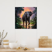 Levendige Regen en Zonsondergang Olifant Schildere Poster (Keuken)