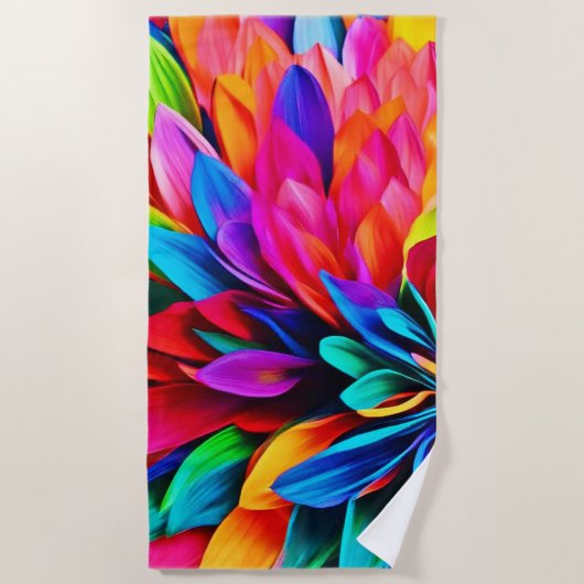 Levendige Regenboog Bloem Abstract Strandlaken (Voorkant)
