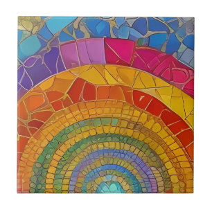 Levendige regenboog boog kleurrijke mozaïek kunst tegeltje