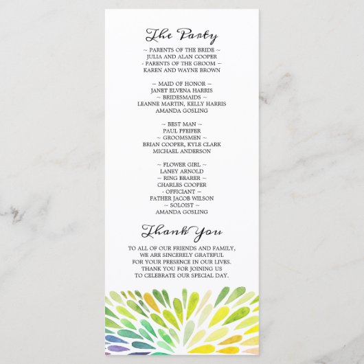 Levendige regenboog bruiloft programmakaart (Achterkant)