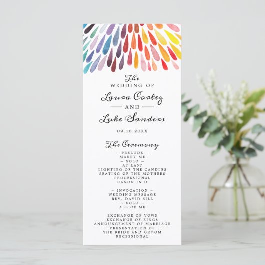 Levendige regenboog bruiloft programmakaart (Staand voorkant)
