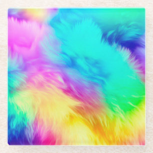 Levendige Regenboog Fluffy Vacht Textuur Achtergro Glazen Onderzetter
