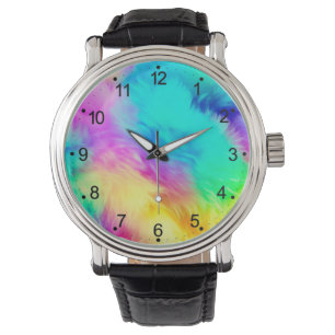 Levendige Regenboog Fluffy Vacht Textuur Achtergro Horloge