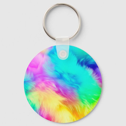 Levendige Regenboog Fluffy Vacht Textuur Achtergro Sleutelhanger (Voorkant)