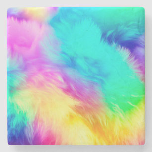Levendige Regenboog Fluffy Vacht Textuur Achtergro Stenen Onderzetter