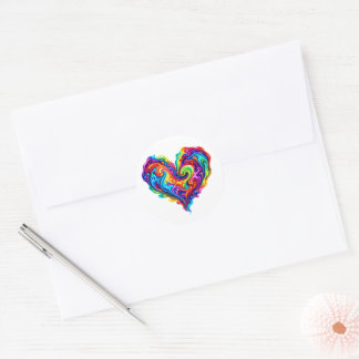 Levendige Regenboog Gegoten Verf Hart Ronde Sticker