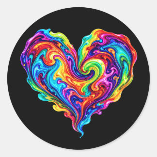 Levendige Regenboog Gegoten Verf Hart Ronde Sticker
