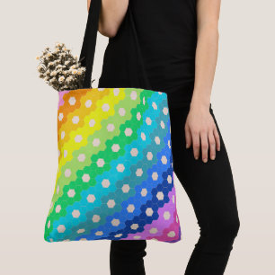 Levendige regenboog geometrische zeshoek bloempatr tote bag