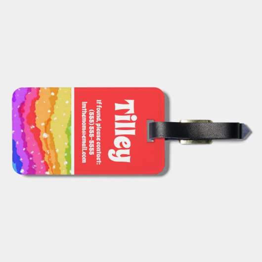 Levendige regenboog Glitter Kind Kleurblok Bagagelabel (Achterkant horizontaal)