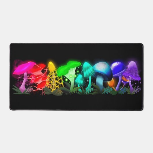 Levendige regenboog gloeiende paddenstoelen bureaumat (Voorkant)