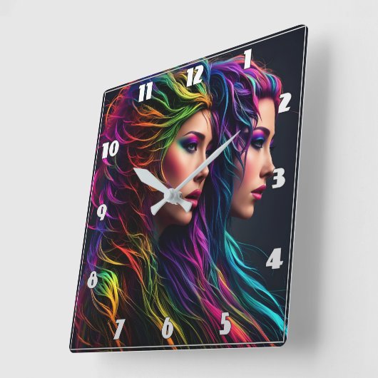 Levendige regenboog haar kunstenaarschap met dubbe vierkante klok (Hoek)