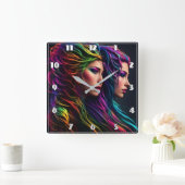 Levendige regenboog haar kunstenaarschap met dubbe vierkante klok (Huis)